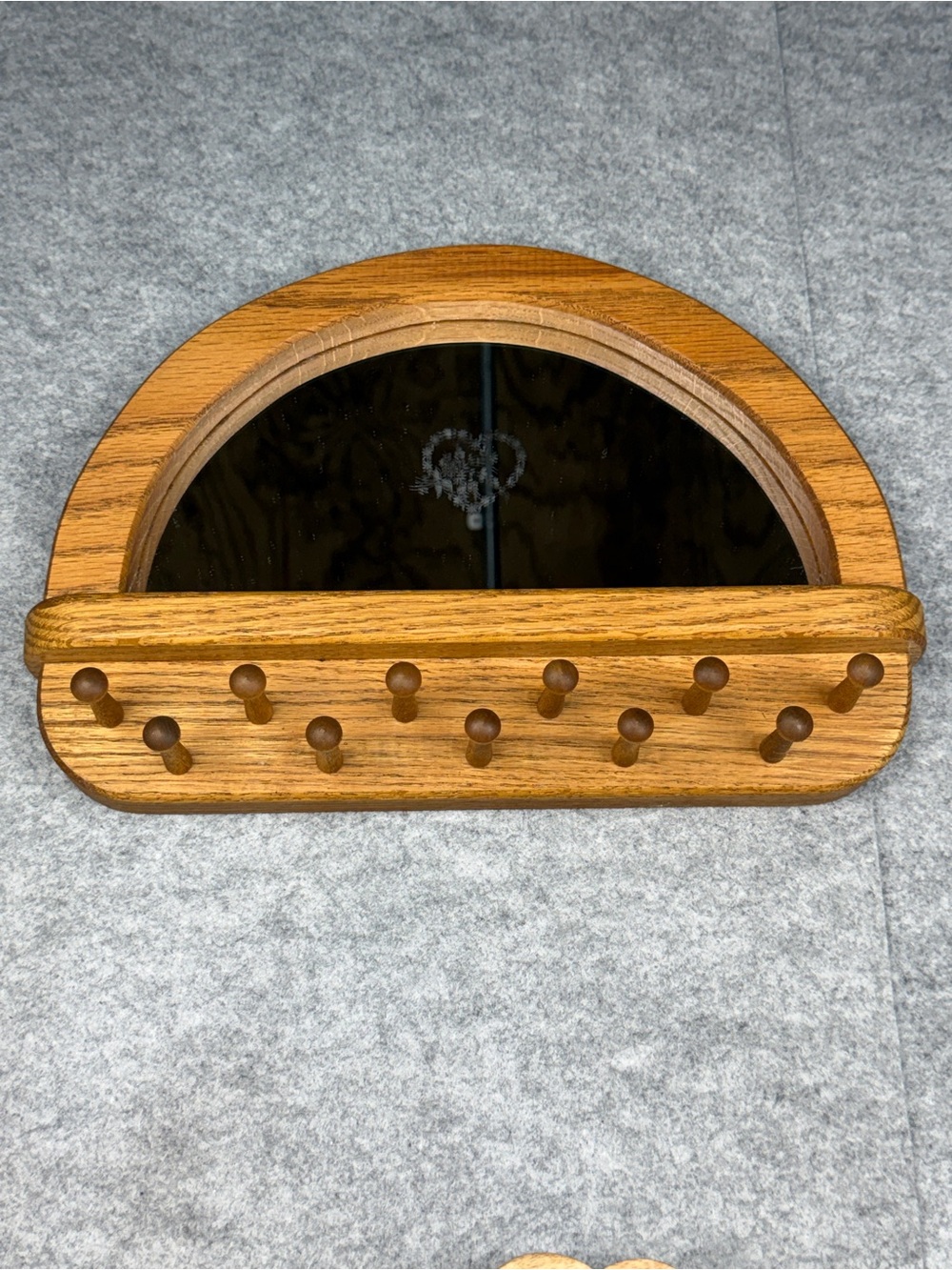 Vintage Oak Wall Jewelry Organizer Mirror 10 Necklace Pegs